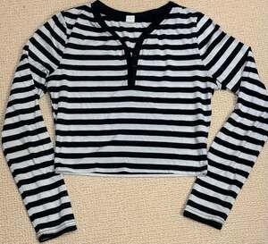 Unbranded Black and White Striped Long Sleeve Henley Top